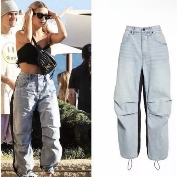 Alexander Wang HYBRID pack BARREL cargo jeans BLACK denim x nylon women’s 27 NEW - Picture 1 of 13